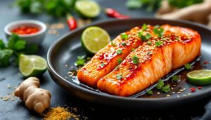 Saftiger Ofenlachs in 7 Minuten – mit Chili, Ingwer, Honig und Limette