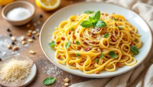 Zitronen-Pasta in 20 Minuten – mit Knoblauch, Basilikum und gerösteten Pinienkernen