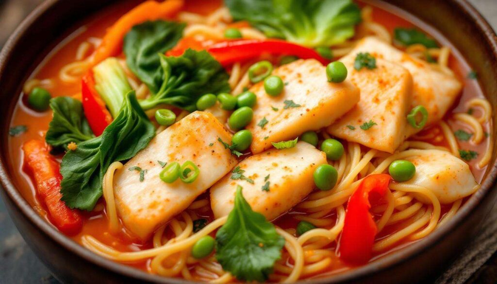 Aromatisch und wärmend: Ein Curry mit Fisch, Glasnudeln und viel Gemüse