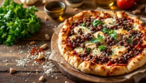 Blumenkohl-Pizza mit Hackfleisch – knuspriger Boden, würziges Topping, leichtes Abendessen