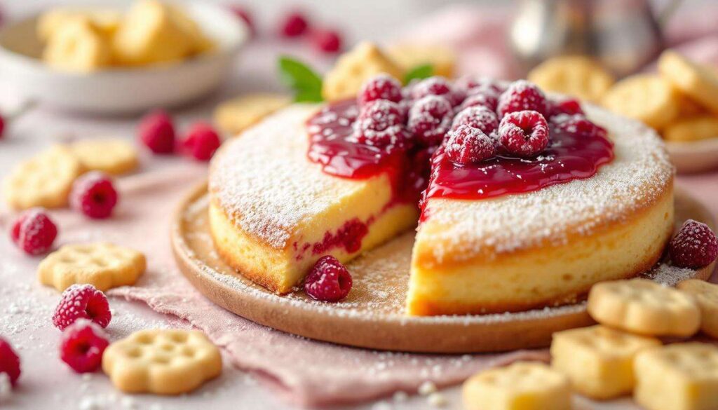 Käsekuchen in 10 Minuten fertig: Schüttelkuchen mit köstlicher Himbeersoße